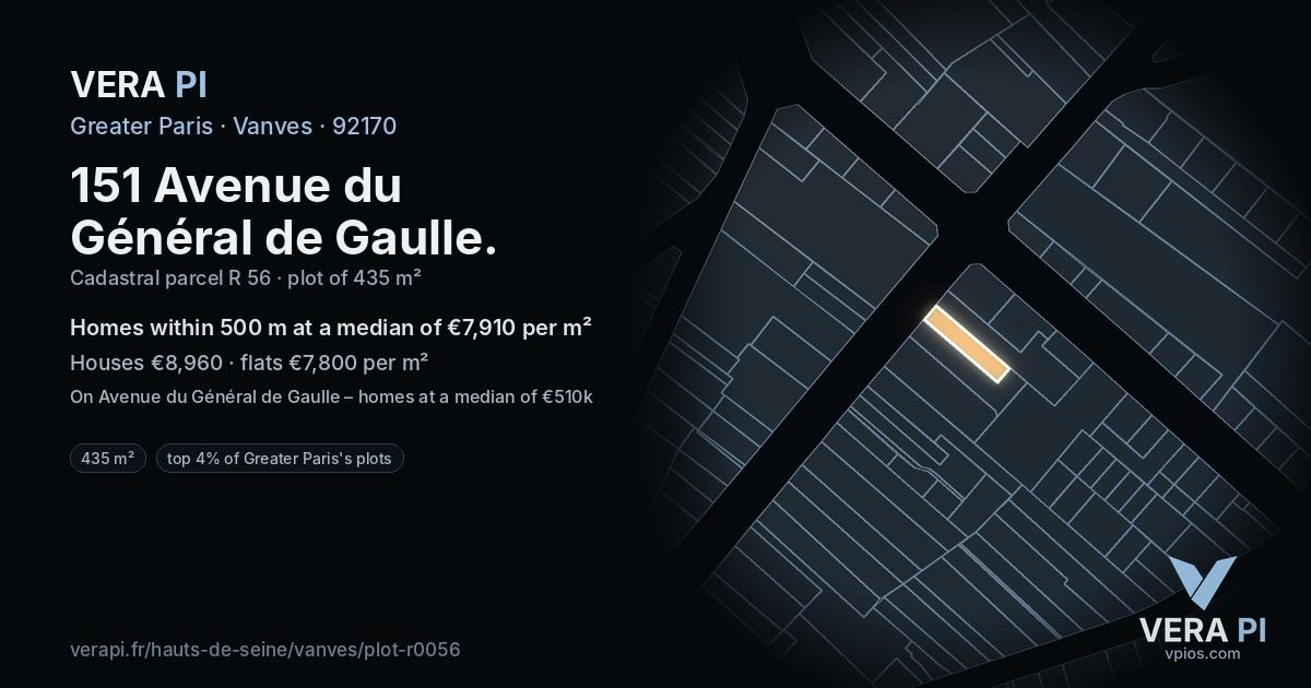 151 Avenue du Général de Gaulle, Vanves at night – the plot lit, the parcels around coloured by the prices near them