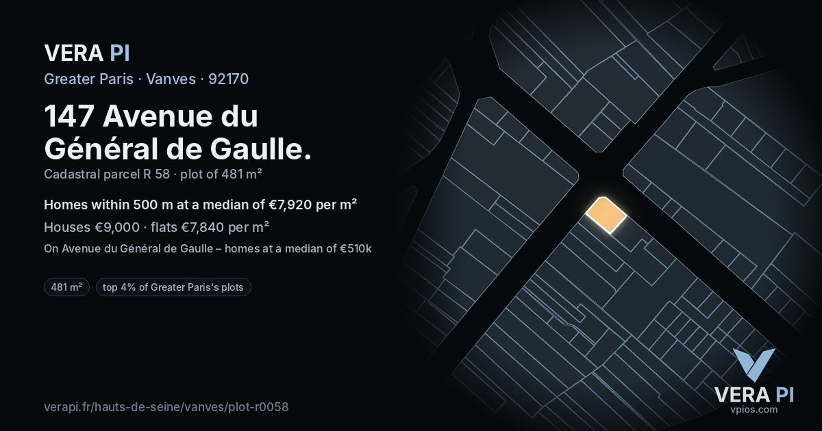 147 Avenue du Général de Gaulle, Vanves at night – the plot lit, the parcels around coloured by the prices near them