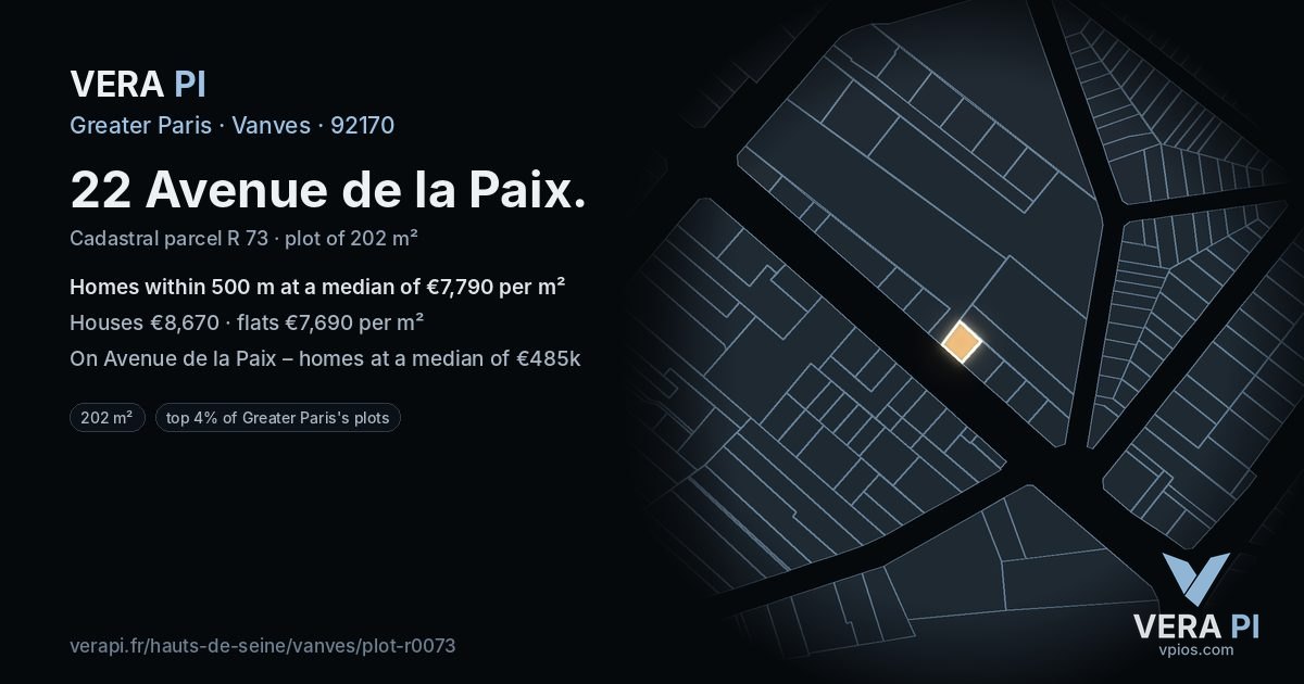 22 Avenue de la Paix, Vanves at night – the plot lit, the parcels around coloured by the prices near them