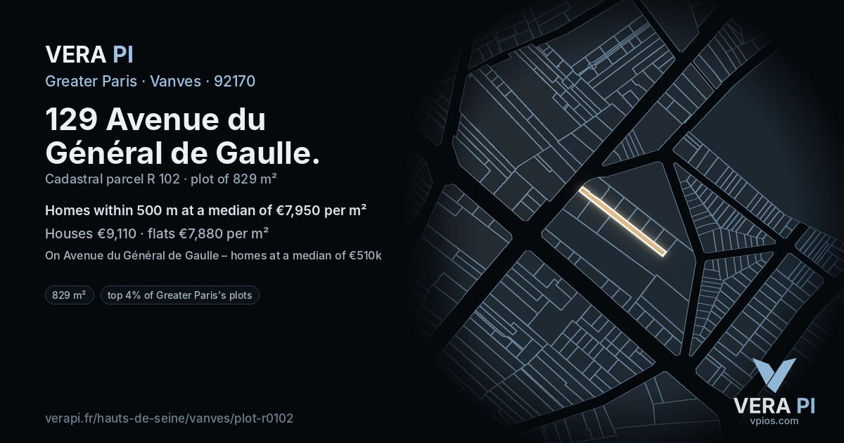 129 Avenue du Général de Gaulle, Vanves at night – the plot lit, the parcels around coloured by the prices near them