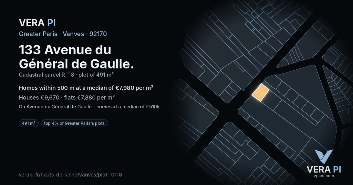 133 Avenue du Général de Gaulle, Vanves at night – the plot lit, the parcels around coloured by the prices near them
