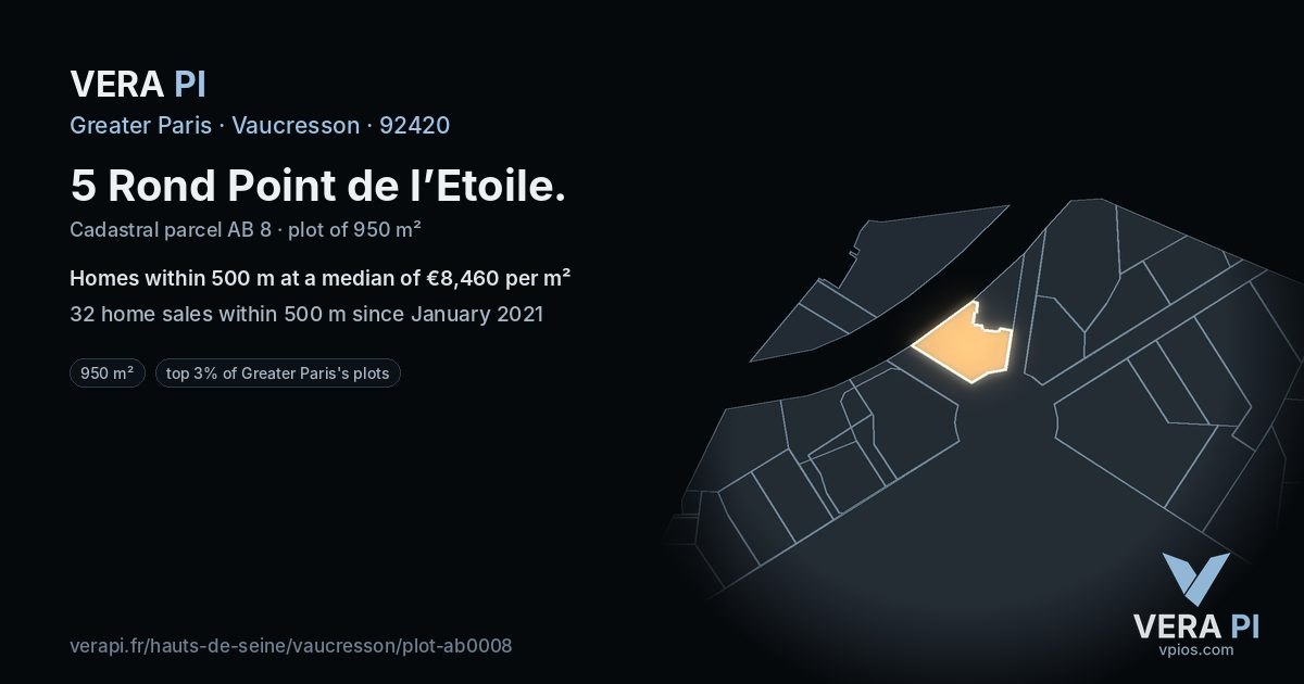5 Rond Point de l’Etoile, Vaucresson at night – the plot lit, the parcels around coloured by the prices near them