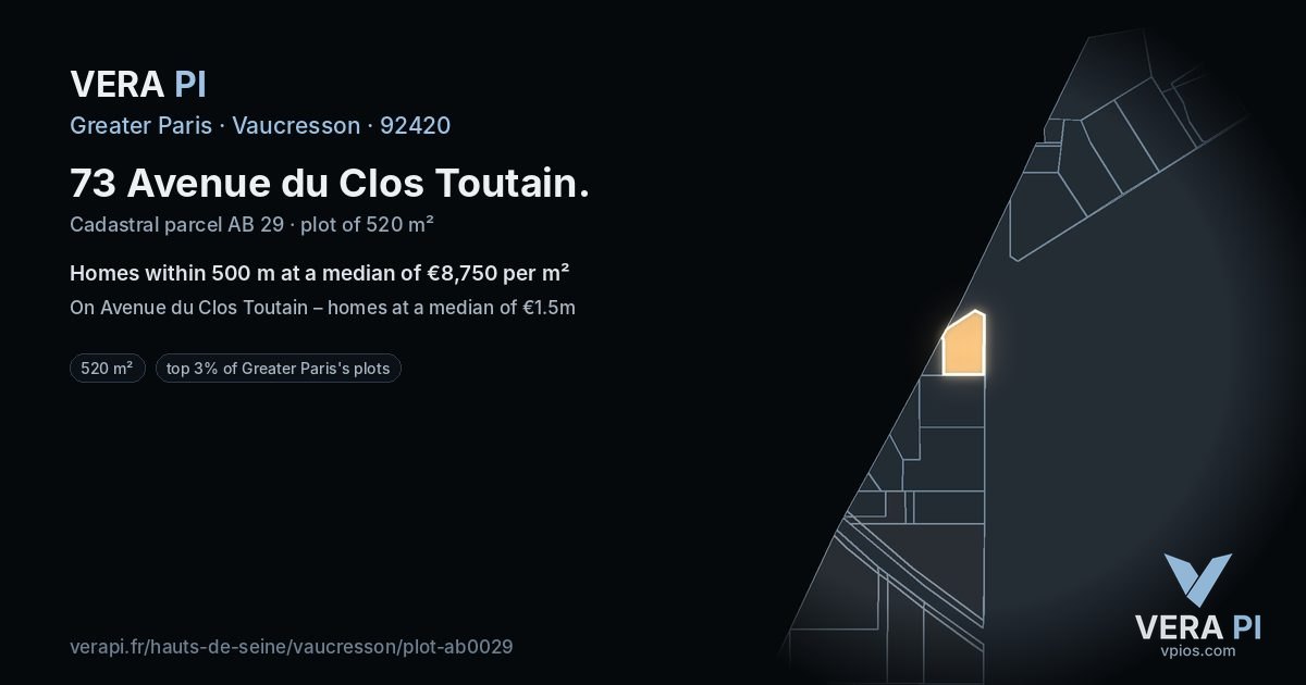 73 Avenue du Clos Toutain, Vaucresson at night – the plot lit, the parcels around coloured by the prices near them