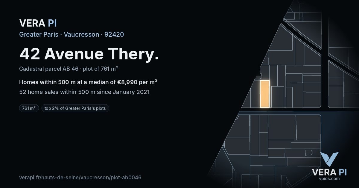 42 Avenue Thery, Vaucresson at night – the plot lit, the parcels around coloured by the prices near them
