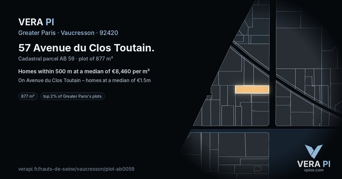 57 Avenue du Clos Toutain, Vaucresson at night – the plot lit, the parcels around coloured by the prices near them