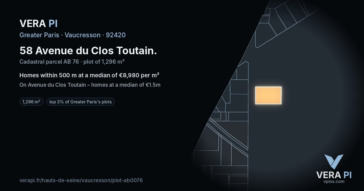 58 Avenue du Clos Toutain, Vaucresson at night – the plot lit, the parcels around coloured by the prices near them