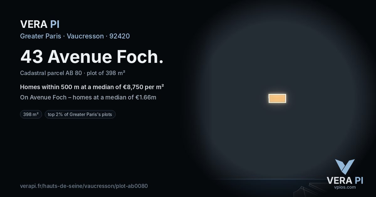 43 Avenue Foch, Vaucresson at night – the plot lit, the parcels around coloured by the prices near them