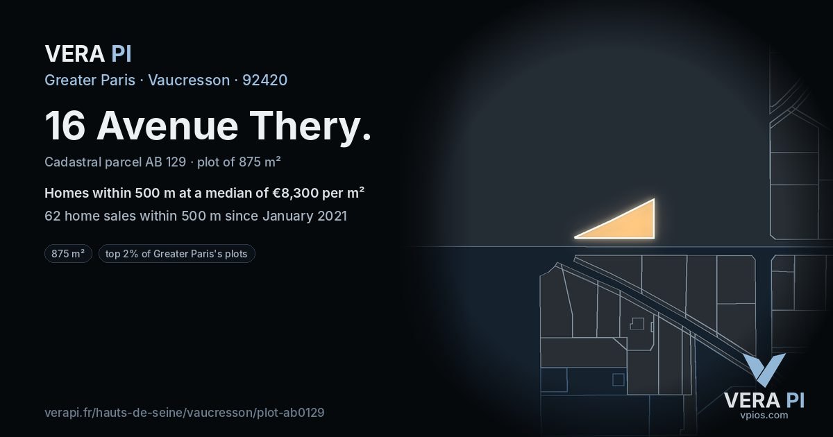 16 Avenue Thery, Vaucresson at night – the plot lit, the parcels around coloured by the prices near them