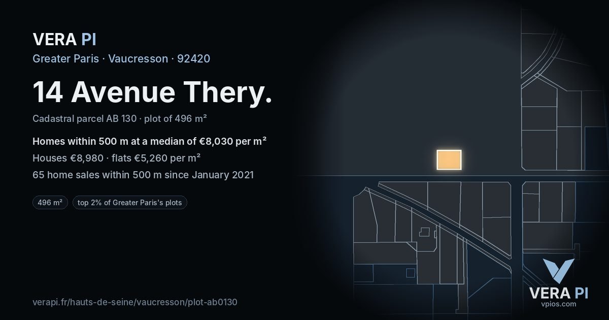 14 Avenue Thery, Vaucresson at night – the plot lit, the parcels around coloured by the prices near them