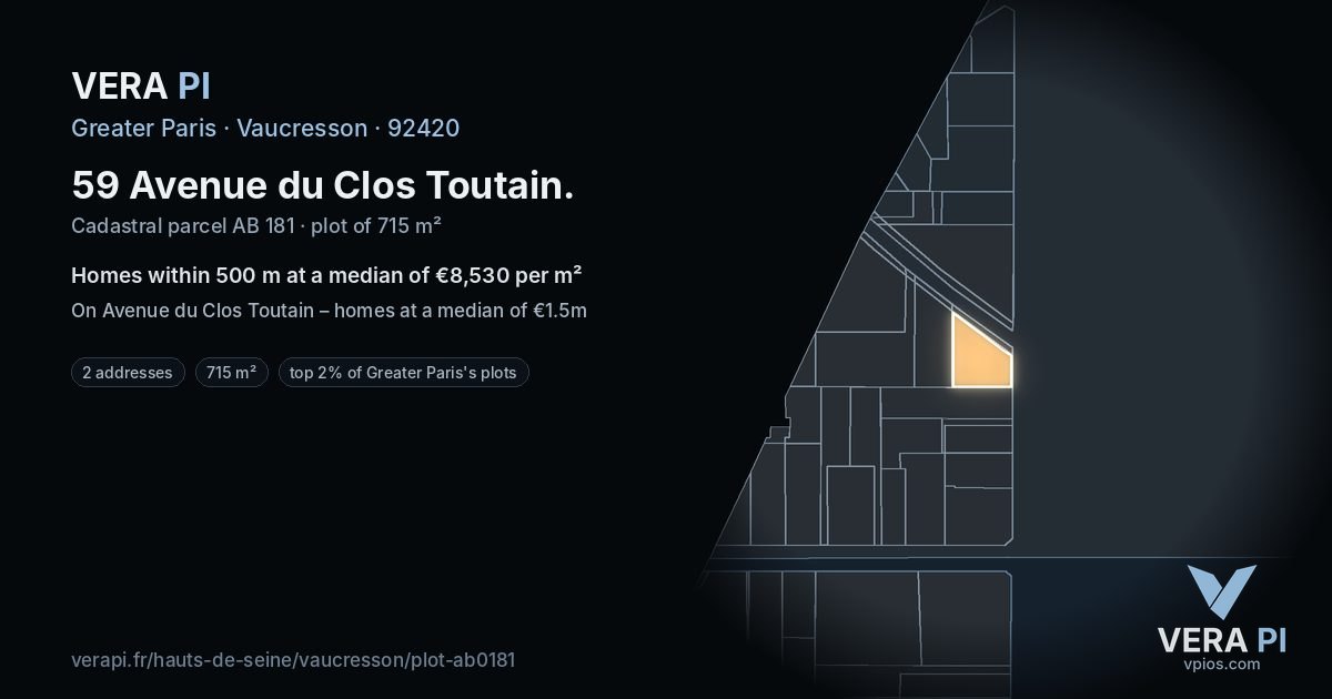 59 Avenue du Clos Toutain, Vaucresson at night – the plot lit, the parcels around coloured by the prices near them