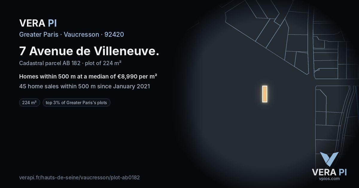 7 Avenue de Villeneuve, Vaucresson at night – the plot lit, the parcels around coloured by the prices near them
