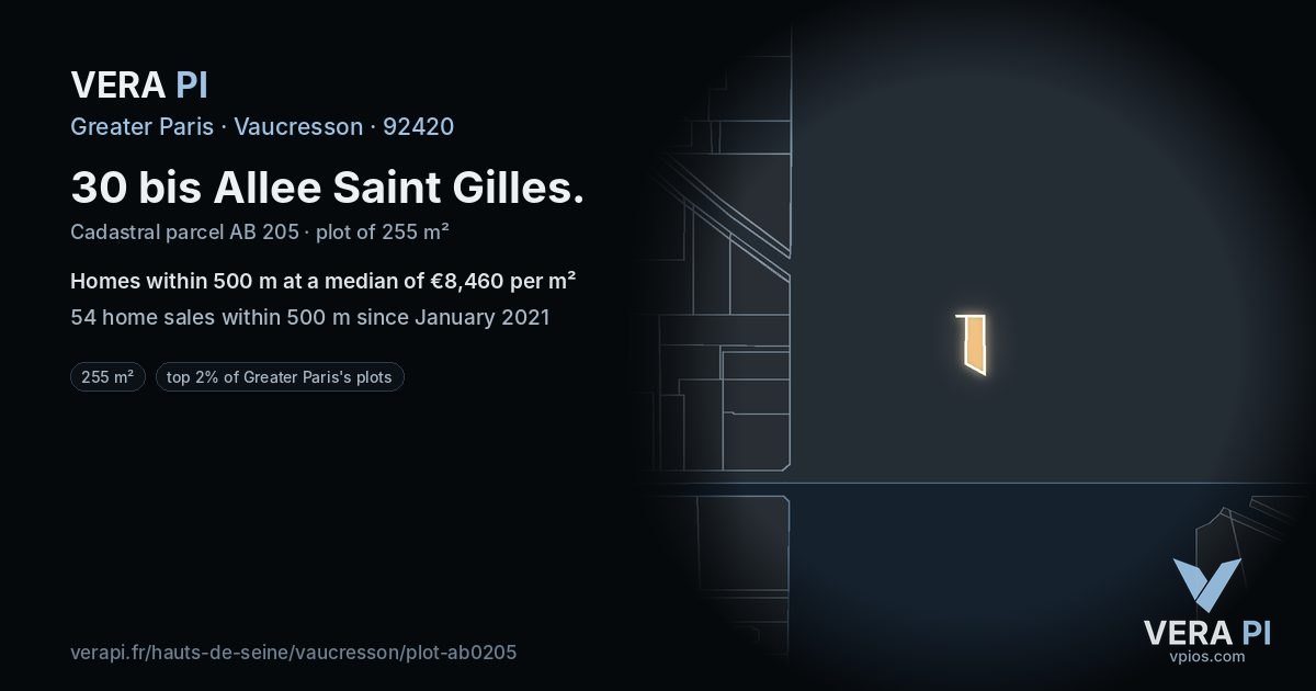 30 bis Allee Saint Gilles, Vaucresson at night – the plot lit, the parcels around coloured by the prices near them