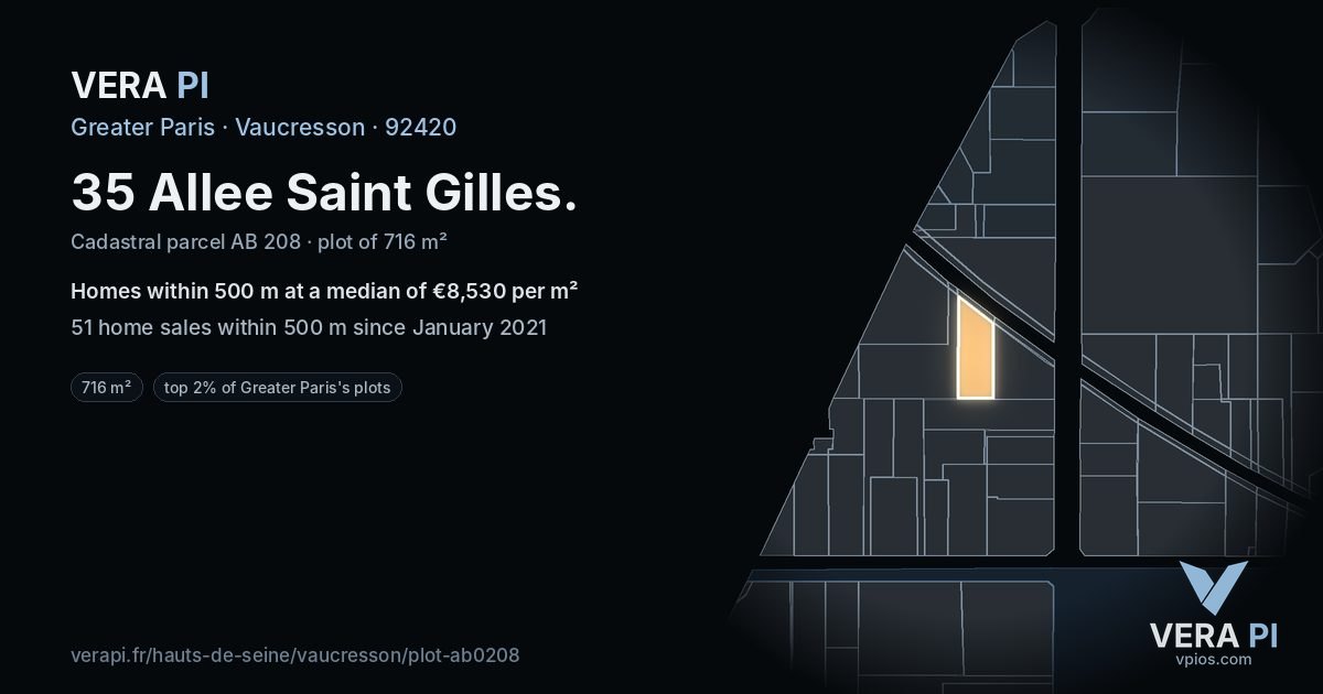 35 Allee Saint Gilles, Vaucresson at night – the plot lit, the parcels around coloured by the prices near them