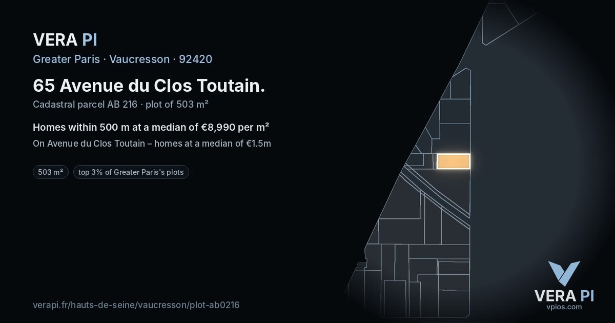 65 Avenue du Clos Toutain, Vaucresson at night – the plot lit, the parcels around coloured by the prices near them