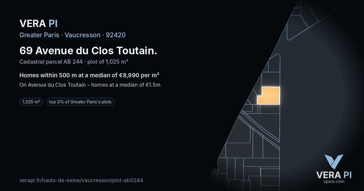 69 Avenue du Clos Toutain, Vaucresson at night – the plot lit, the parcels around coloured by the prices near them