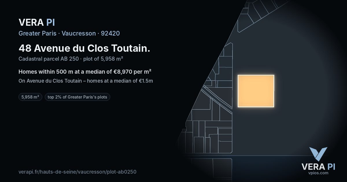 48 Avenue du Clos Toutain, Vaucresson at night – the plot lit, the parcels around coloured by the prices near them