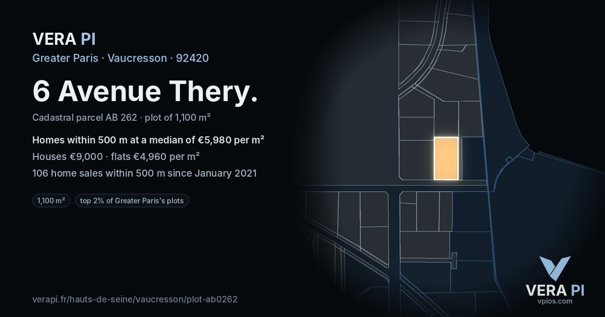 6 Avenue Thery, Vaucresson at night – the plot lit, the parcels around coloured by the prices near them