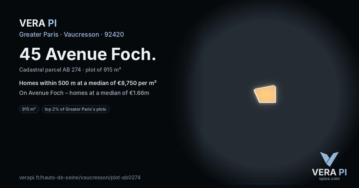 45 Avenue Foch, Vaucresson at night – the plot lit, the parcels around coloured by the prices near them