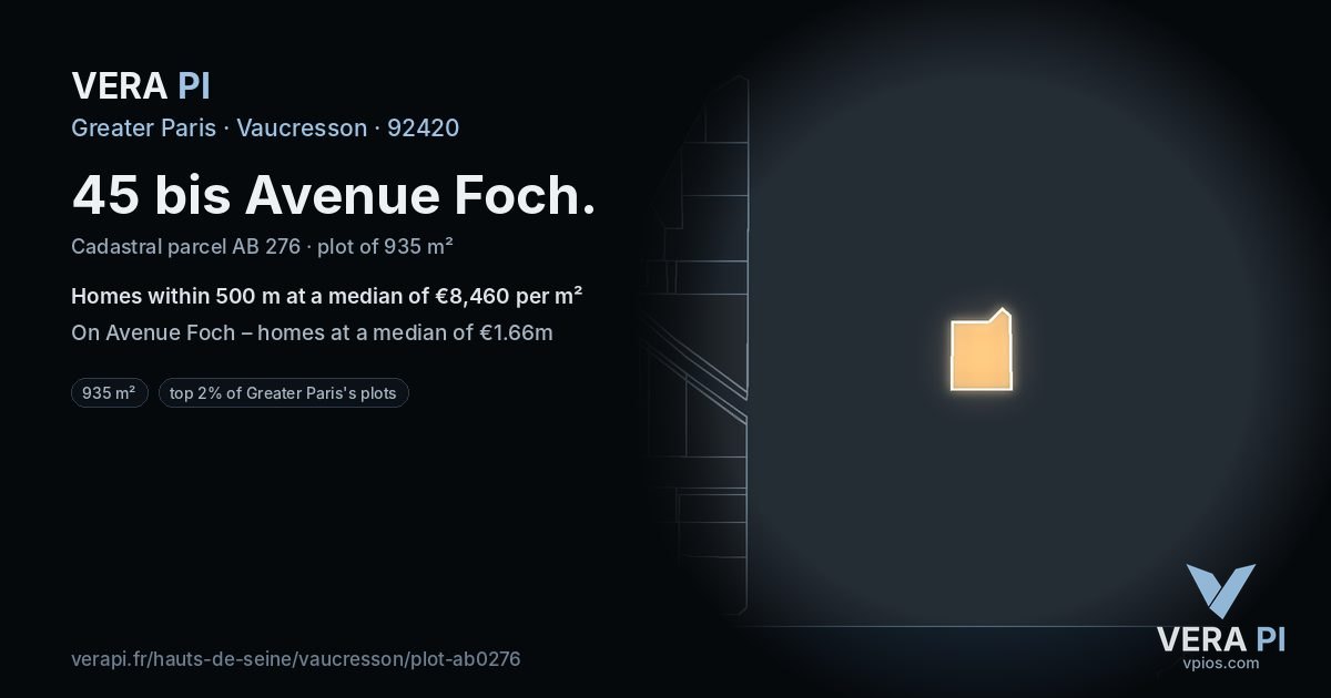 45 bis Avenue Foch, Vaucresson at night – the plot lit, the parcels around coloured by the prices near them