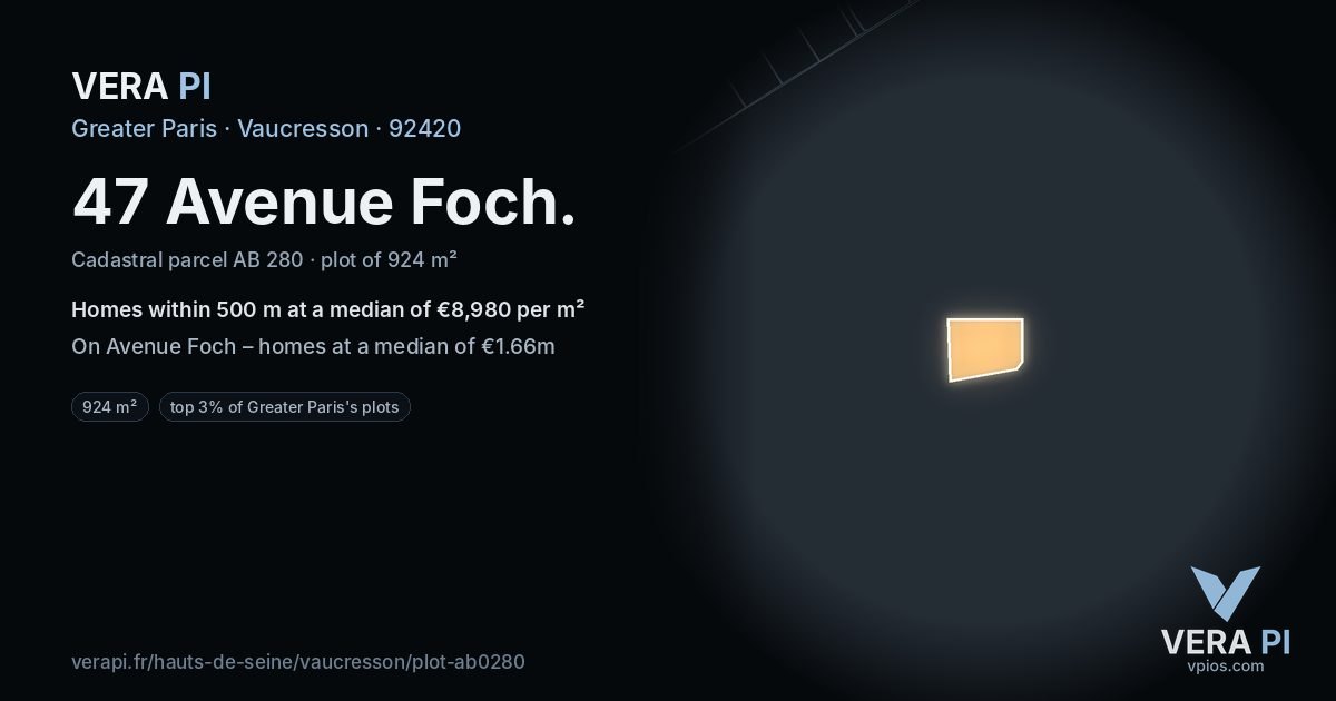 47 Avenue Foch, Vaucresson at night – the plot lit, the parcels around coloured by the prices near them