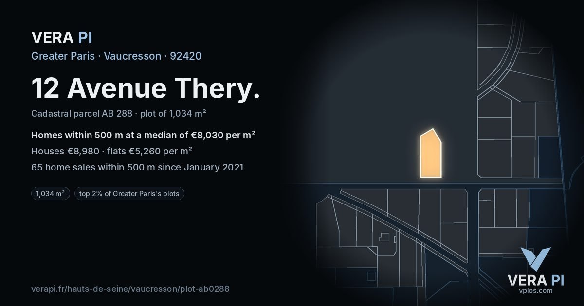 12 Avenue Thery, Vaucresson at night – the plot lit, the parcels around coloured by the prices near them