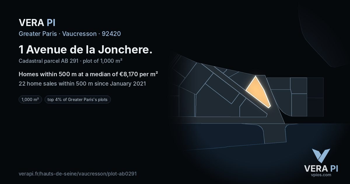 1 Avenue de la Jonchere, Vaucresson at night – the plot lit, the parcels around coloured by the prices near them