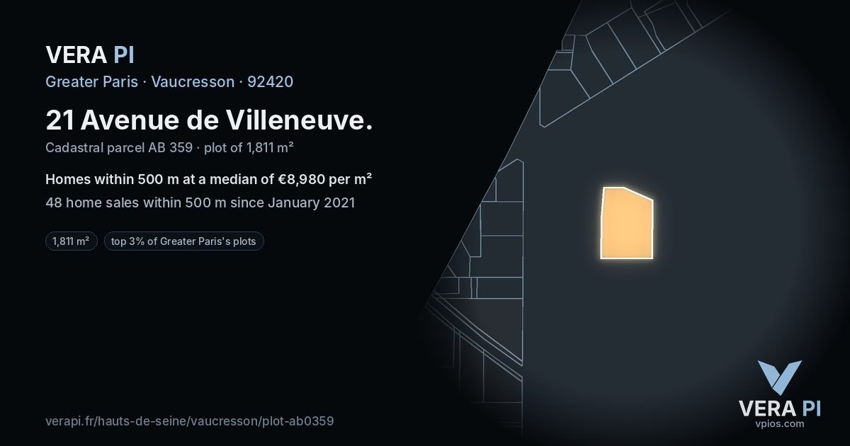 21 Avenue de Villeneuve, Vaucresson at night – the plot lit, the parcels around coloured by the prices near them