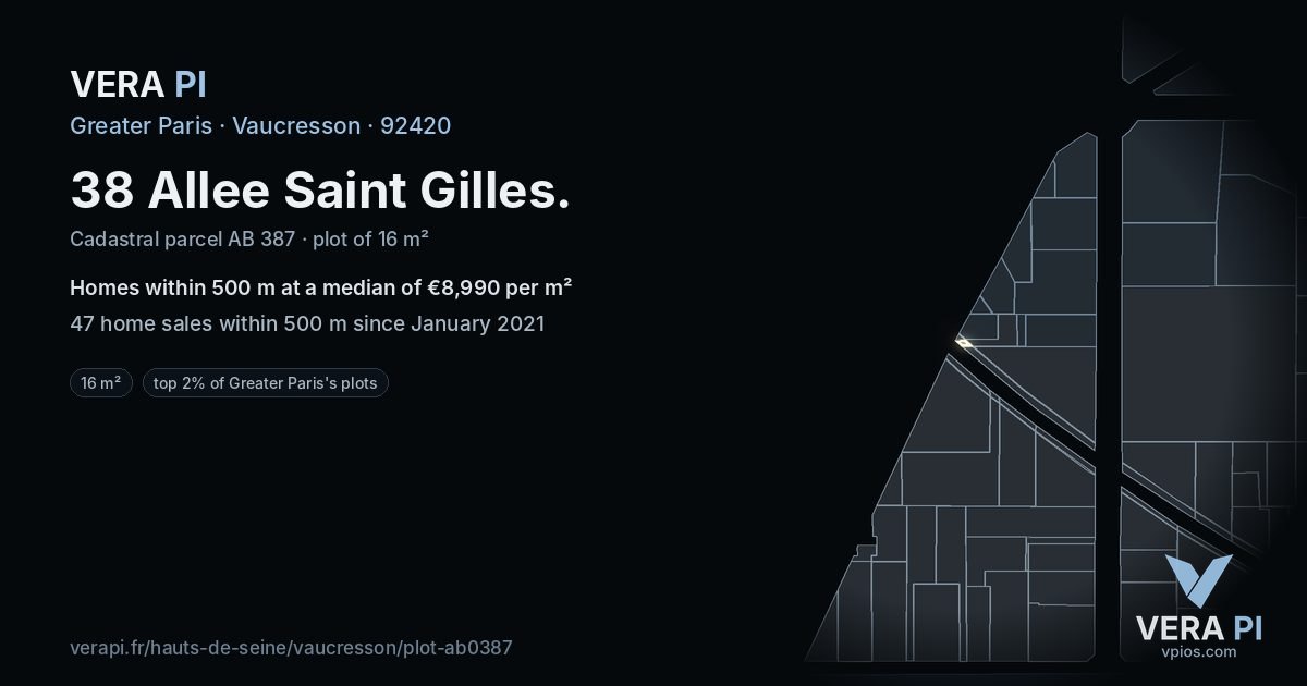 38 Allee Saint Gilles, Vaucresson at night – the plot lit, the parcels around coloured by the prices near them