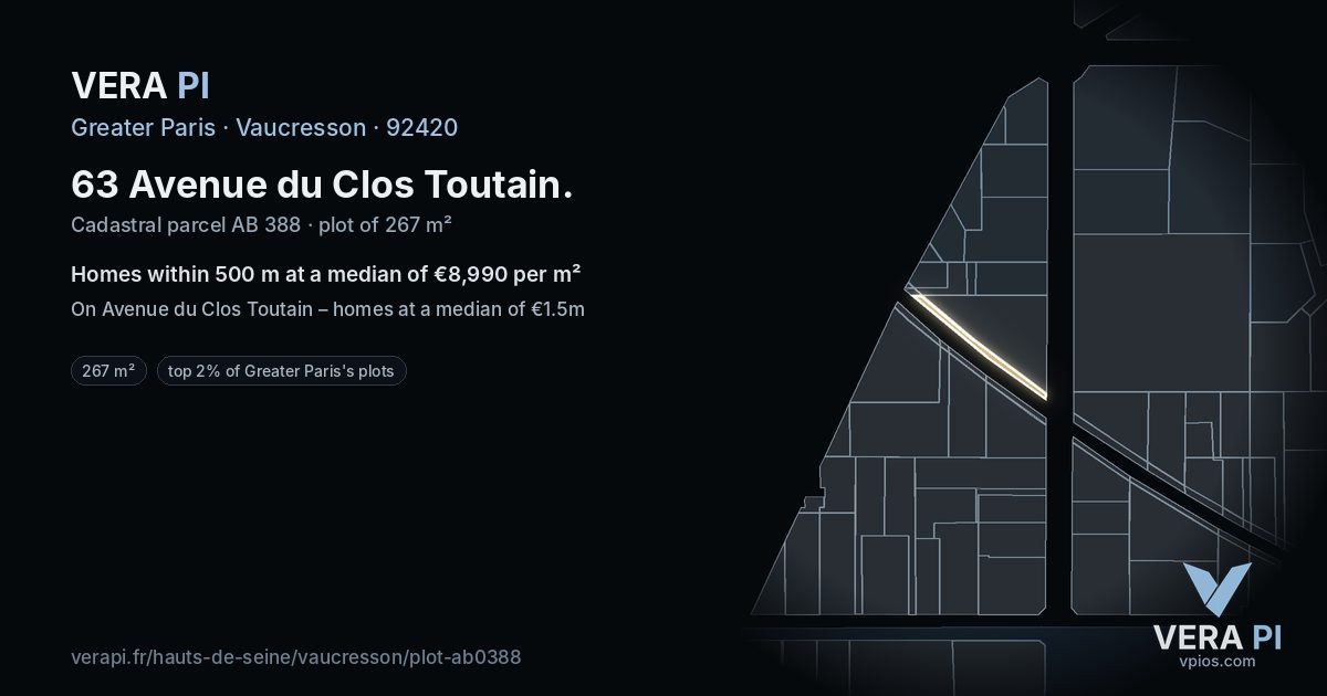 63 Avenue du Clos Toutain, Vaucresson at night – the plot lit, the parcels around coloured by the prices near them
