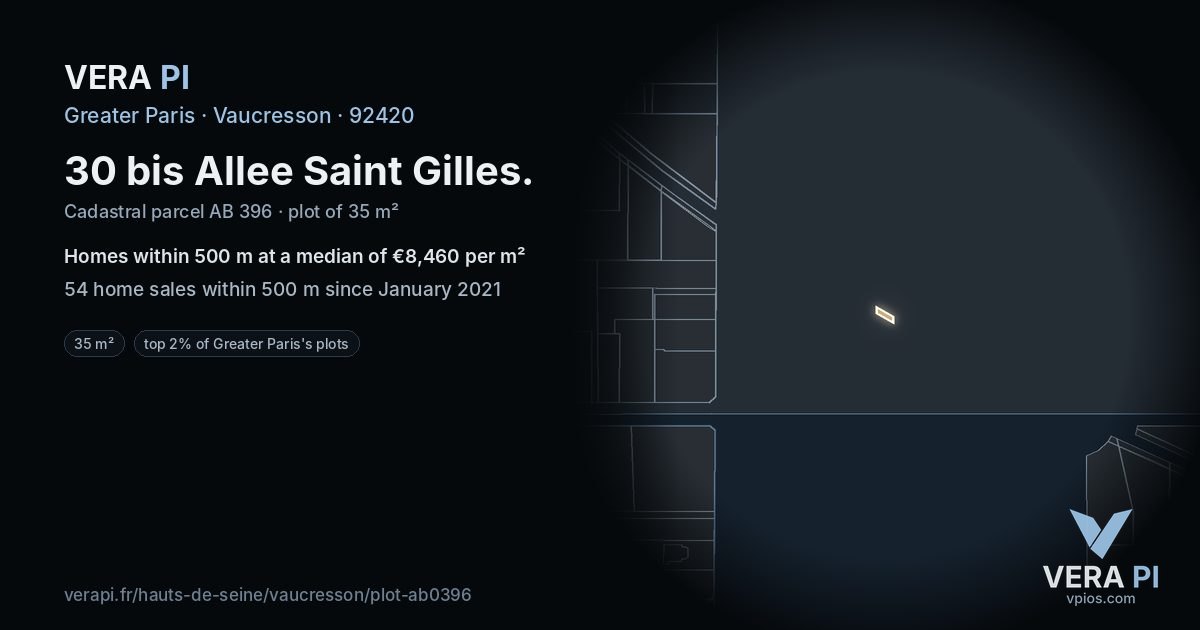 30 bis Allee Saint Gilles, Vaucresson at night – the plot lit, the parcels around coloured by the prices near them