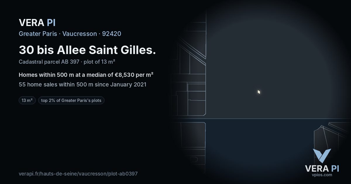 30 bis Allee Saint Gilles, Vaucresson at night – the plot lit, the parcels around coloured by the prices near them