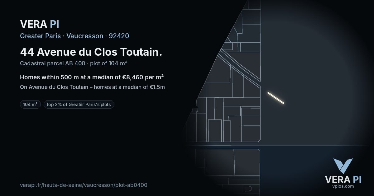 44 Avenue du Clos Toutain, Vaucresson at night – the plot lit, the parcels around coloured by the prices near them