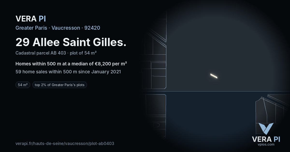 29 Allee Saint Gilles, Vaucresson at night – the plot lit, the parcels around coloured by the prices near them