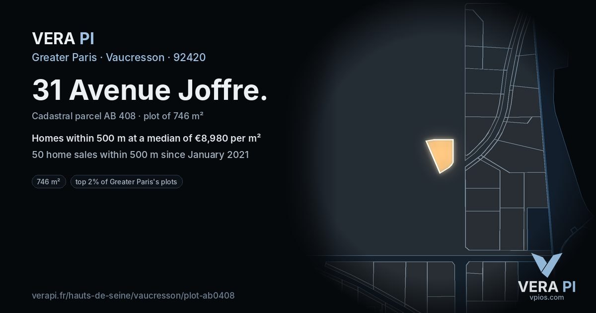 31 Avenue Joffre, Vaucresson at night – the plot lit, the parcels around coloured by the prices near them