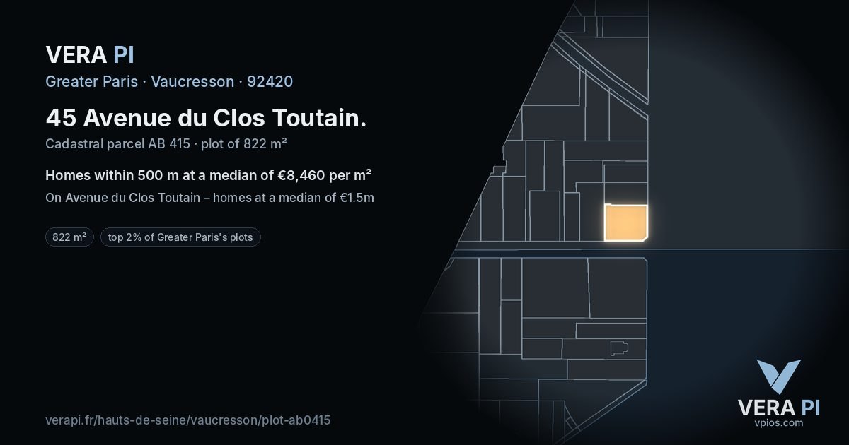 45 Avenue du Clos Toutain, Vaucresson at night – the plot lit, the parcels around coloured by the prices near them
