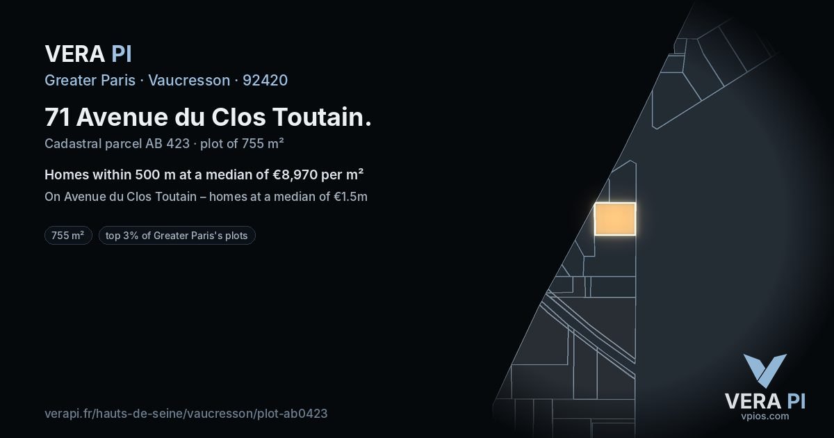 71 Avenue du Clos Toutain, Vaucresson at night – the plot lit, the parcels around coloured by the prices near them