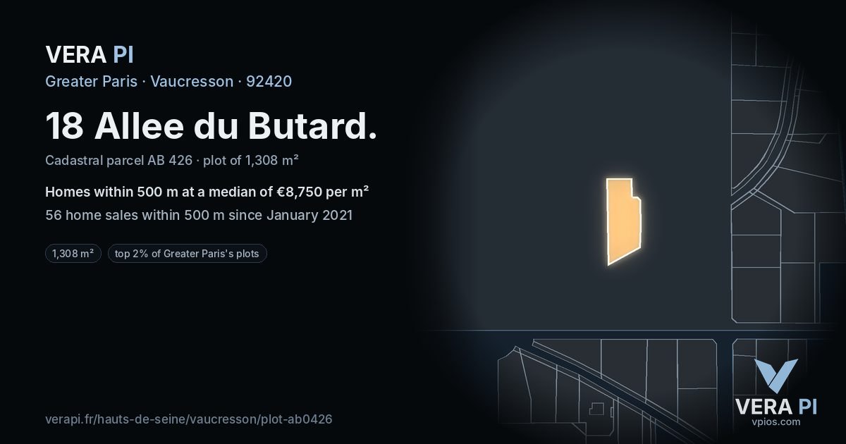 18 Allee du Butard, Vaucresson at night – the plot lit, the parcels around coloured by the prices near them