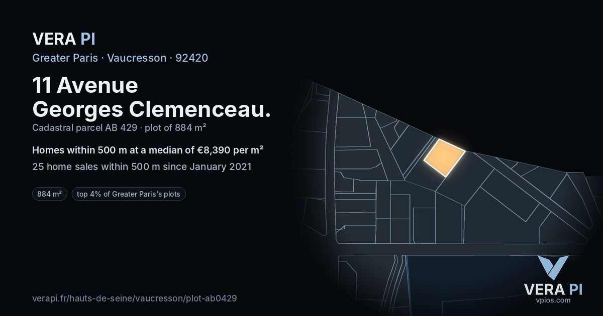 11 Avenue Georges Clemenceau, Vaucresson at night – the plot lit, the parcels around coloured by the prices near them