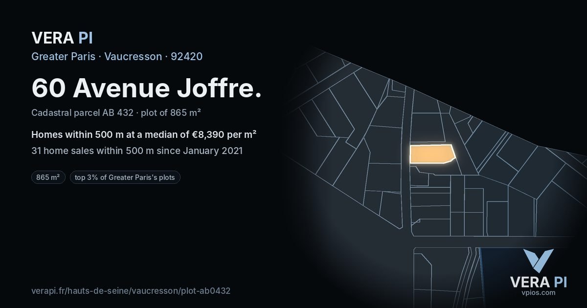 60 Avenue Joffre, Vaucresson at night – the plot lit, the parcels around coloured by the prices near them