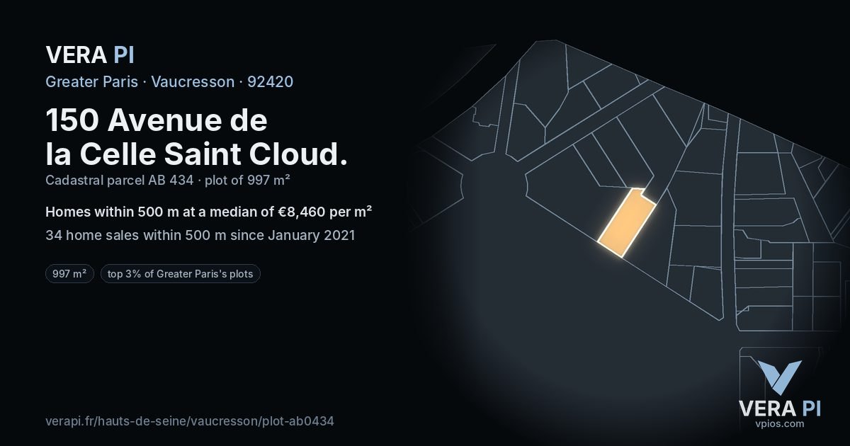 150 Avenue de la Celle Saint Cloud, Vaucresson at night – the plot lit, the parcels around coloured by the prices near them