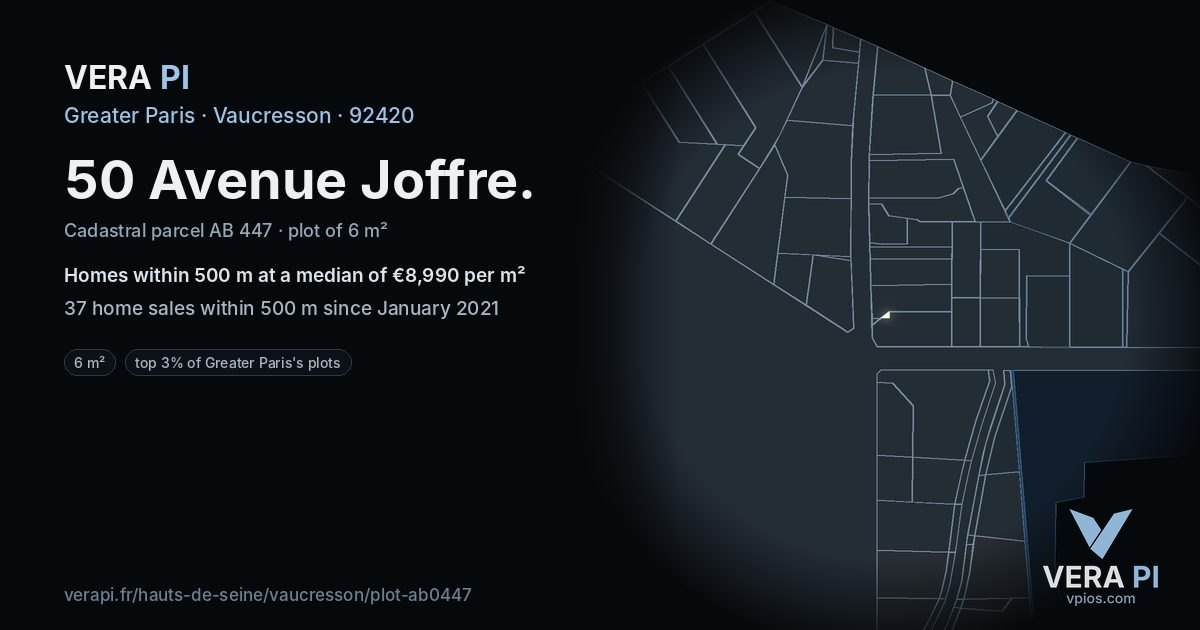 50 Avenue Joffre, Vaucresson at night – the plot lit, the parcels around coloured by the prices near them
