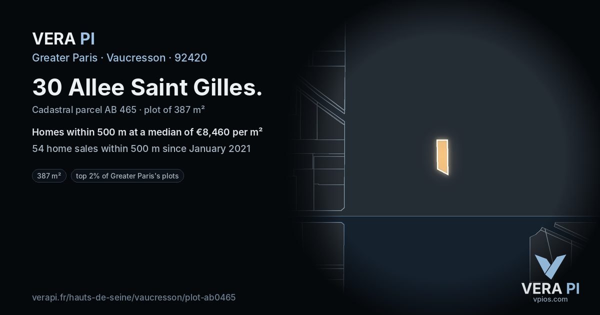 30 Allee Saint Gilles, Vaucresson at night – the plot lit, the parcels around coloured by the prices near them