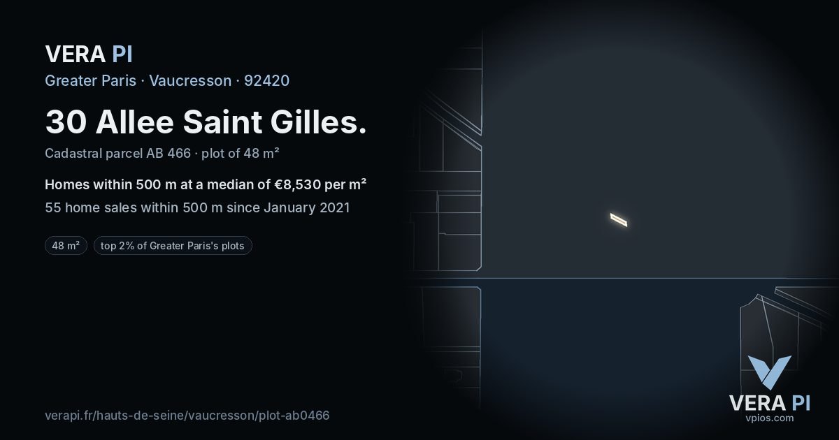 30 Allee Saint Gilles, Vaucresson at night – the plot lit, the parcels around coloured by the prices near them