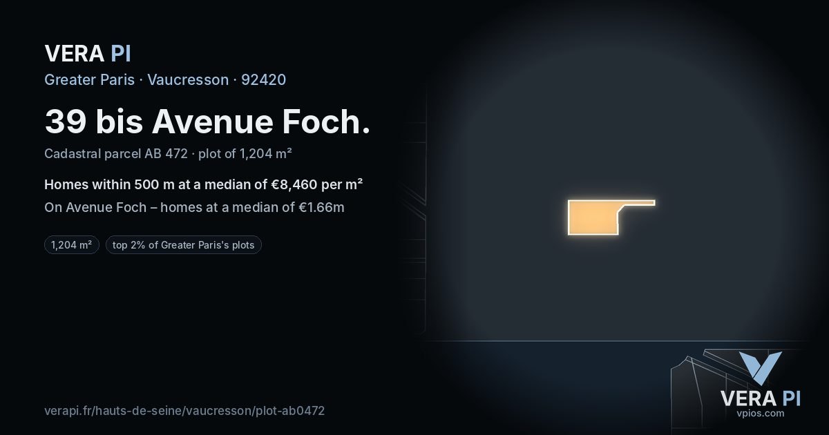 39 bis Avenue Foch, Vaucresson at night – the plot lit, the parcels around coloured by the prices near them