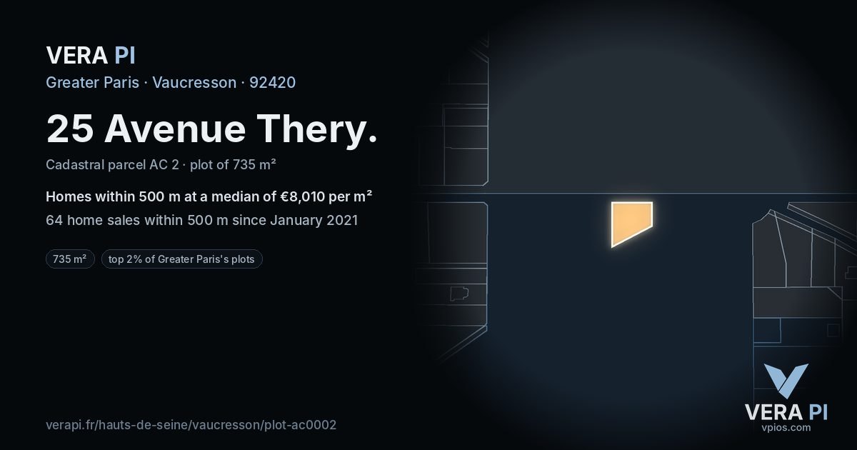 25 Avenue Thery, Vaucresson at night – the plot lit, the parcels around coloured by the prices near them