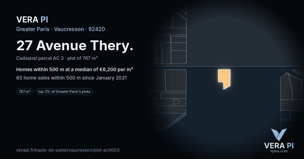 27 Avenue Thery, Vaucresson at night – the plot lit, the parcels around coloured by the prices near them