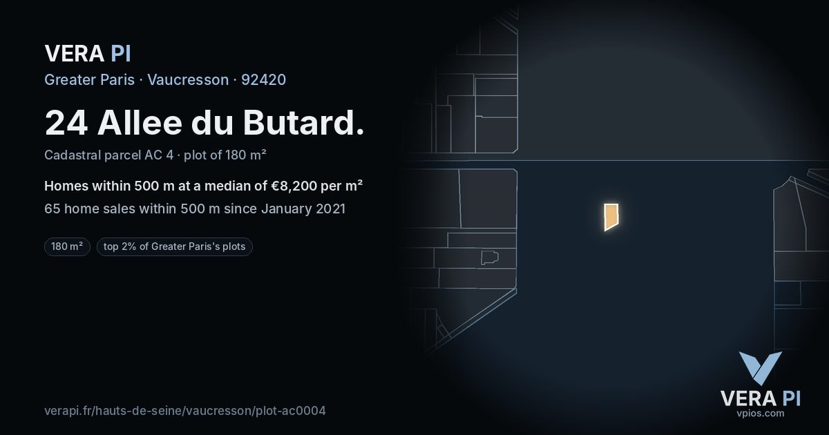 24 Allee du Butard, Vaucresson at night – the plot lit, the parcels around coloured by the prices near them