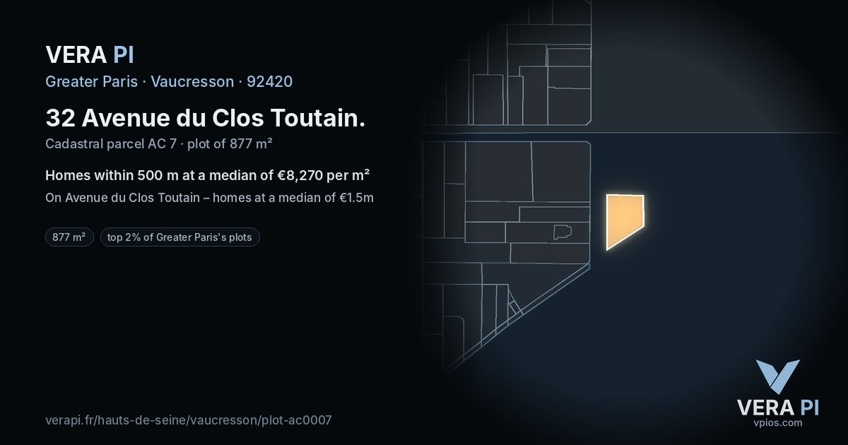 32 Avenue du Clos Toutain, Vaucresson at night – the plot lit, the parcels around coloured by the prices near them