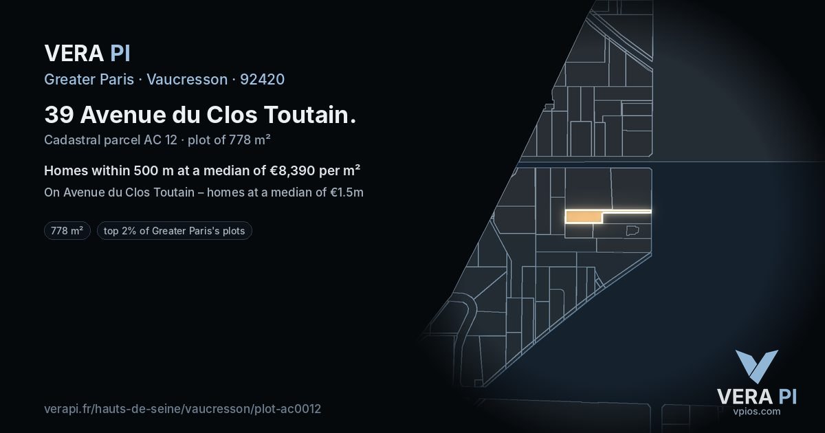 39 Avenue du Clos Toutain, Vaucresson at night – the plot lit, the parcels around coloured by the prices near them