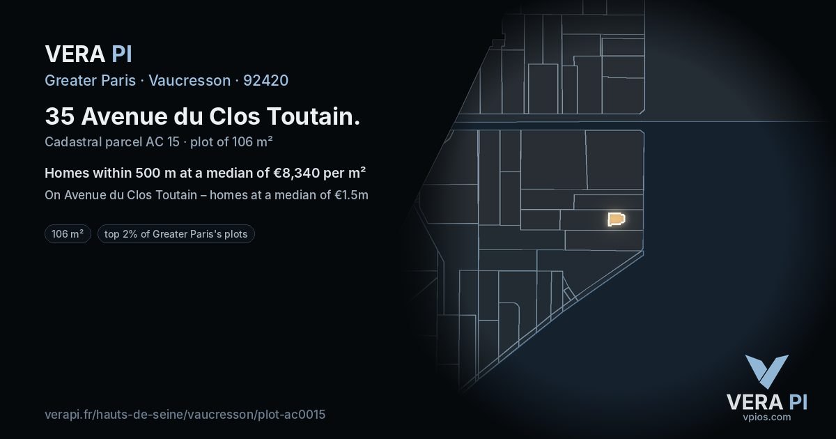 35 Avenue du Clos Toutain, Vaucresson at night – the plot lit, the parcels around coloured by the prices near them